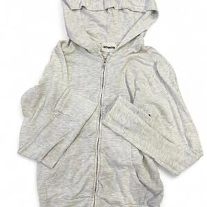 Heather Grey Monrow zip up hoodie with adjustable cinched pull back